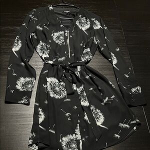 Express Black and White Dandelion Long Sleeve Dress